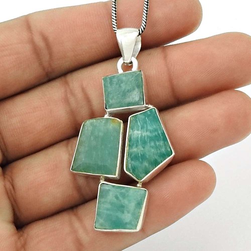 Natural AMAZONITE Gemstone HANDMADE Jewelry 925 Sterling Silver Pendant AD19