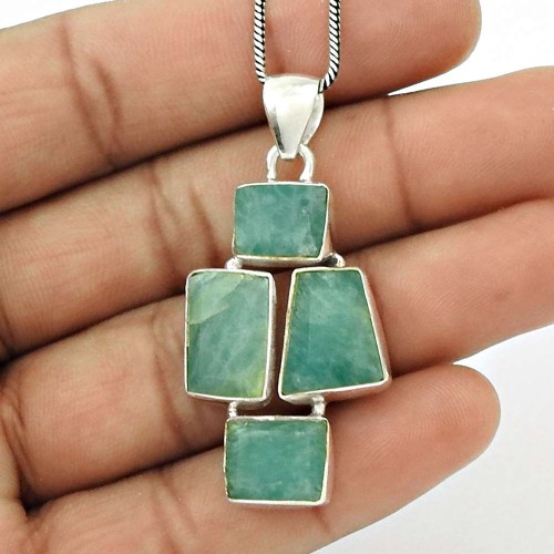 HANDMADE 925 Sterling Silver Jewelry Natural AMAZONITE Gemstone Pendant AC16