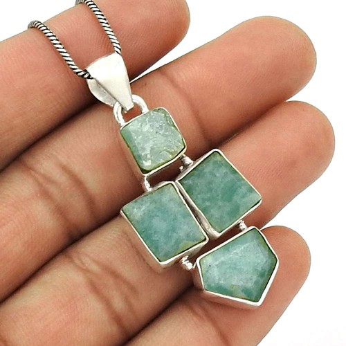 Natural AMAZONITE Gemstone HANDMADE Jewelry 925 Sterling Silver Pendant AD16