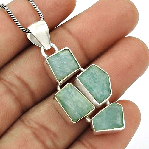 HANDMADE 925 Sterling Silver Jewelry Natural AMAZONITE Gemstone Pendant AV17