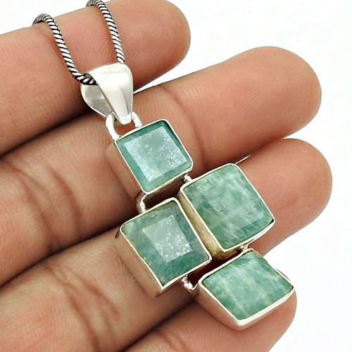 HANDMADE 925 Sterling Silver Jewelry Natural AMAZONITE Gemstone Pendant AW17