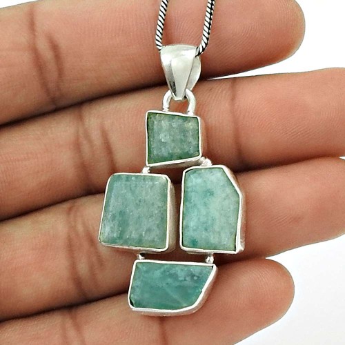 Natural AMAZONITE Gemstone HANDMADE Jewelry 925 Sterling Silver Pendant AY17