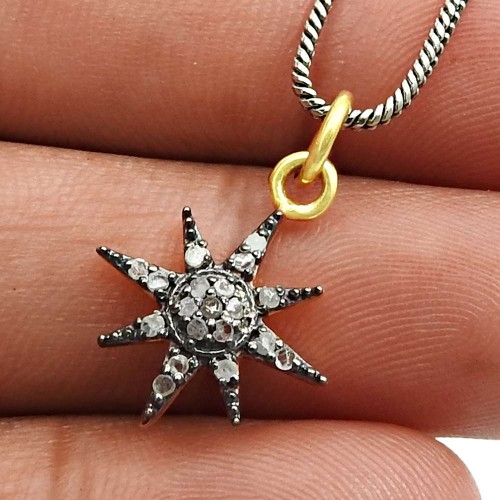 Black Rhodium Gold Plated 925 Sterling Silver Sun Style Diamond Pendant Stunning Jewelry