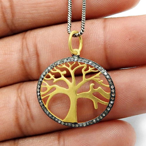 Tree Of Life Pendant 925 Sterling Silver Diamond Black Rhodium Gold Plated Jewelry