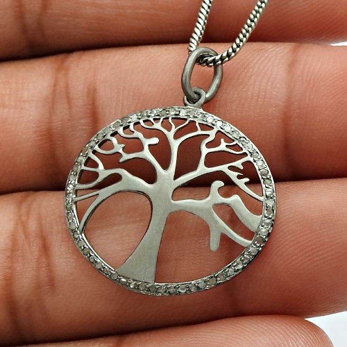 Diamond Pendant Tree Of Life Pendant Black Rhodium Plated 925 Sterling Silver Jewelry