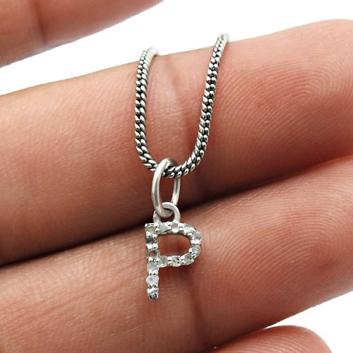 Trendy 925 Sterling Silver Diamond Alphabet Letter Pendant Handmade Jewelry