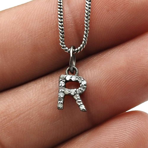 Lovely Alphabet Letter Diamond Pendant Black Rhodium Plated 925 Sterling Silver Ethnic Jewelry D1