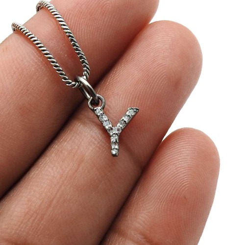 Lovely Alphabet Letter Diamond Pendant Black Rhodium Plated 925 Sterling Silver Ethnic Jewelry