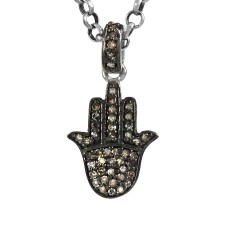 Big Royal Style ! 925 Sterling Silver Single Cut Diamond Hamsa Pendant