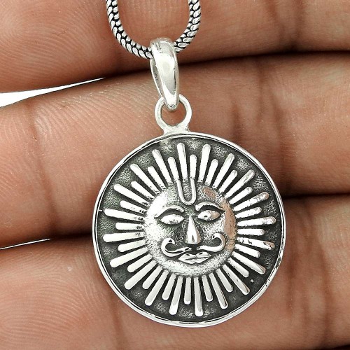 Big Relief Gemstone ! Sterling Silver Jewellery Sun Pendant