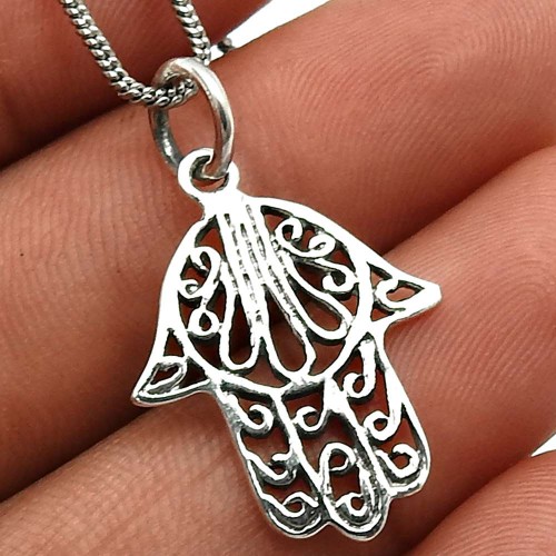 HANDMADE 925 Solid Sterling Silver Jewelry Hamsa Pendant E23