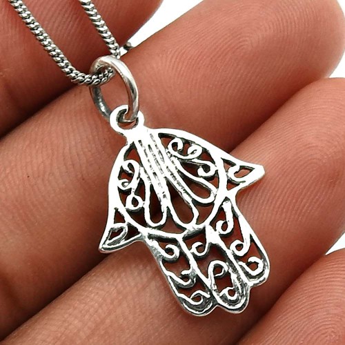 925 Sterling Silver HANDMADE Jewelry Hamsa Pendant G23