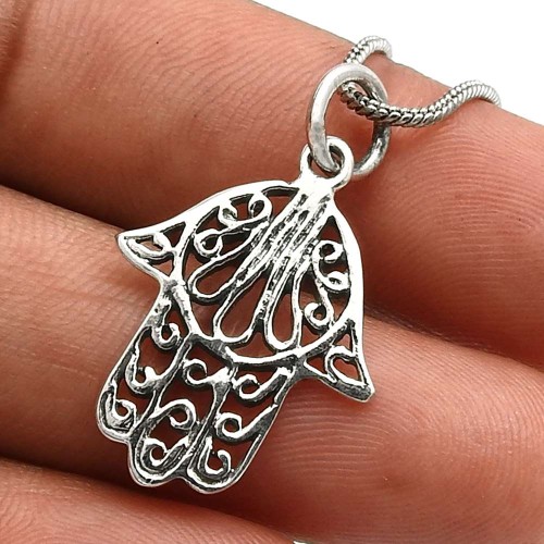 Hamsa Pendant 925 Solid Sterling Silver HANDMADE Indian Jewelry J23