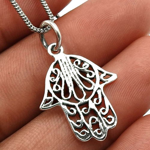 925 Sterling Silver HANDMADE Jewelry Hamsa Pendant D22