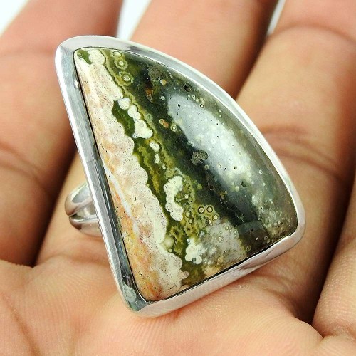 925 Sterling Silver Vintage Jewellery High Polish Ocean Jasper Gemstone Ring Supplier India