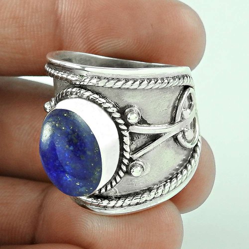 Handmade Lapis Gemstone 925 Sterling Silver Ring