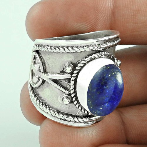 Indian Fashion Lapis Gemstone 925 Sterling Silver Ring