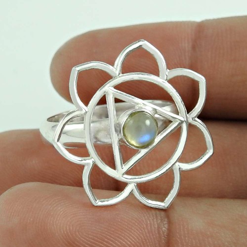 Best Quality ! Rainbow Moonstone Gemstone 925 Sterling Silver Ring