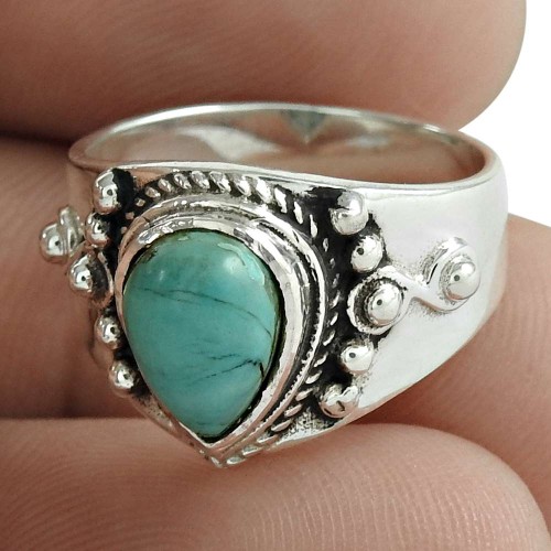 Designer 925 Sterling Silver Turquoise Gemstone Ring Traditional Jewelry