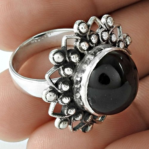 Lustrous 925 Sterling Silver Black Star Gemstone Ring Ethnic Jewelry