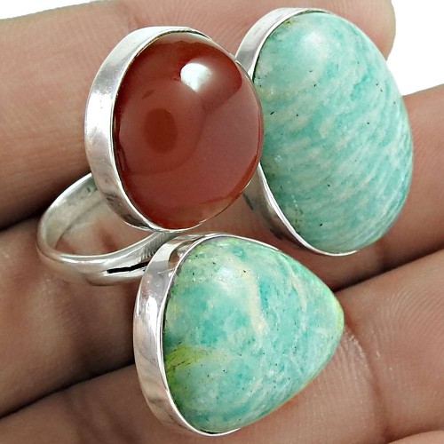 Well-Favoured Amazonite Carnelian Gemstone 925 Sterling Silver Open Ring Jewelry