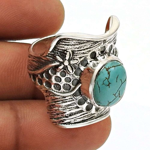 HANDMADE 925 Silver Jewelry Natural TURQUOISE Gemstone Stylish Ring Size 8 JJ12