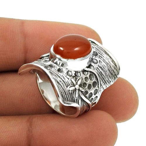 Natural CARNELIAN Gemstone Ring Size 7 925 Silver HANDMADE Fine Jewelry M12