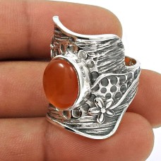 Natural CARNELIAN Gemstone Ring Size 9 925 Silver HANDMADE Fine Jewelry FF13