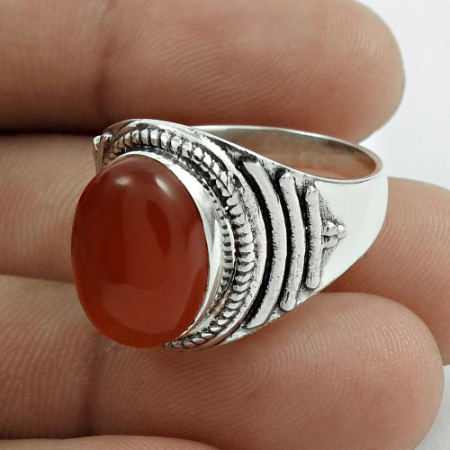 Lustrous 925 Sterling Silver Carnelian Gemstone Ring Size 9 Ethnic Jewelry E79