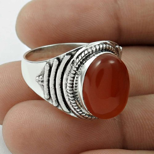 Stylish 925 Sterling Silver Carnelian Gemstone Ring Size 7.5 Handmade Jewelry E80