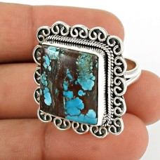 Turquoise Gemstone Ring 925 Sterling Silver Vintage Look Jewelry WS54