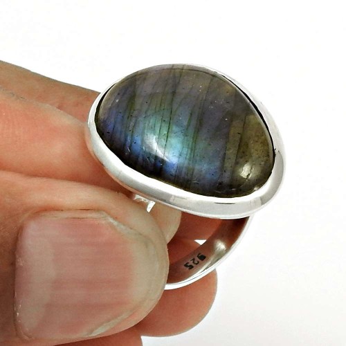 Labradorite Gemstone Ring Size 6 925 Sterling Silver Vintage Look Jewelry CB11