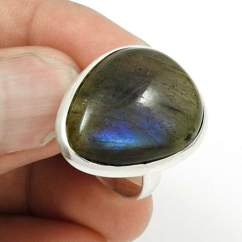 Labradorite Gemstone Ring Size 7.5 925 Sterling Silver Stylish Jewelry CB12