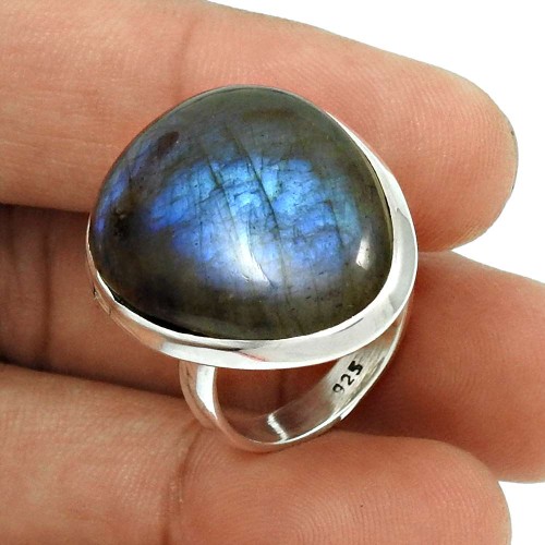 Labradorite Gemstone Ring Size 6 925 Sterling Silver Tribal Jewelry CB13