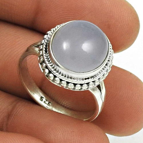 Natural CHALCEDONY Gemstone HANDMADE Jewelry 925 Silver Ring Size 9.5 JJ23