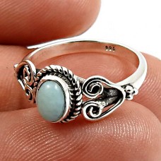 925 Sterling Fine Silver Jewelry Larimar Gemstone Ring Size 5 T94