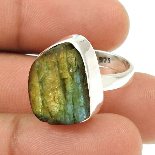 HANDMADE 925 Sterling Silver Natural LABRADORITE Rough Stone Ring Size 7 AI13