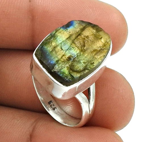 Natural LABRADORITE HANDMADE Jewelry 925 Silver Rough Stone Ring Size 7.5 AE10