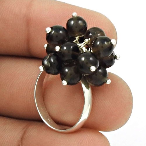 Natural SMOKY QUARTZ HANDMADE Jewelry 925 Silver Beaded Ring Size 6.5 AI6