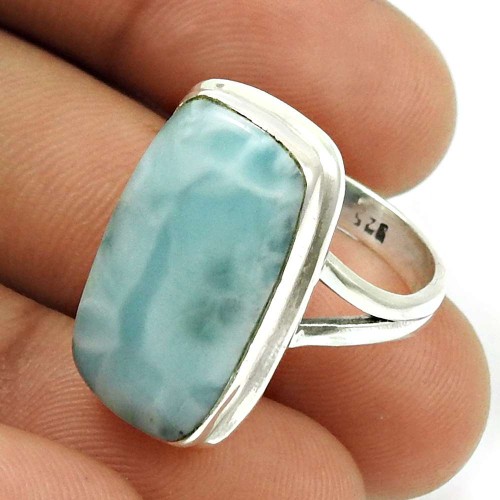 Larimar Gemstone Ring 925 Sterling Silver Stylish Jewelry O16