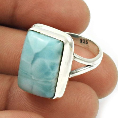 Larimar Gemstone Ring 925 Sterling Silver Tribal Jewelry P16