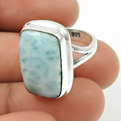 Larimar Gemstone Ring 925 Sterling Silver Handmade Jewelry Q4