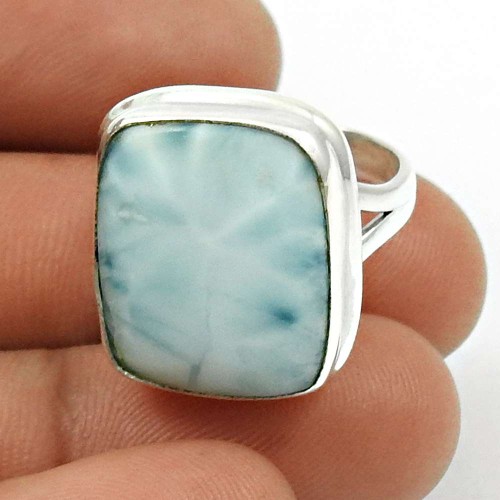 Larimar Gemstone Ring 925 Sterling Silver Handmade Indian Jewelry T16