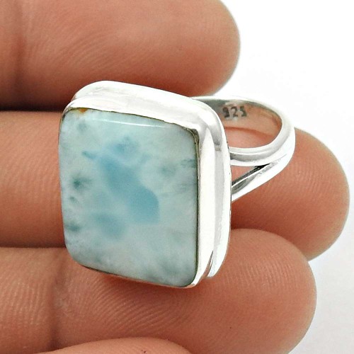 Larimar Gemstone Ring 925 Sterling Silver Traditional Jewelry V16