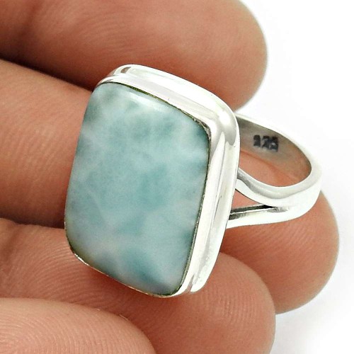 Larimar Gemstone Ring 925 Sterling Silver Ethnic Jewelry W16