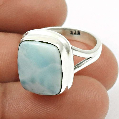 Larimar Gemstone Ring 925 Sterling Silver Vintage Look Jewelry X16