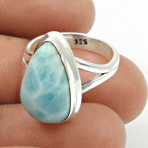 Larimar Gemstone Ring 925 Sterling Silver Tribal Jewelry Z16