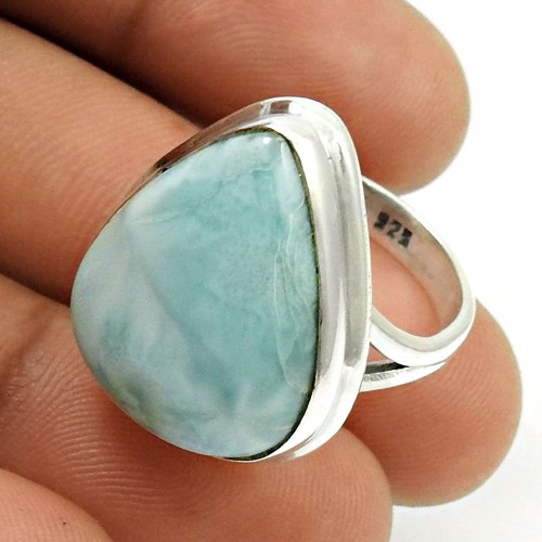 Larimar Gemstone Ring 925 Sterling Silver Handmade Jewelry A17