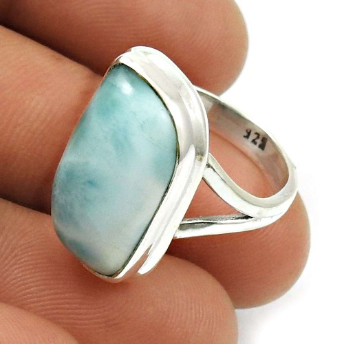 Larimar Gemstone Ring 925 Sterling Silver Ethnic Jewelry G17