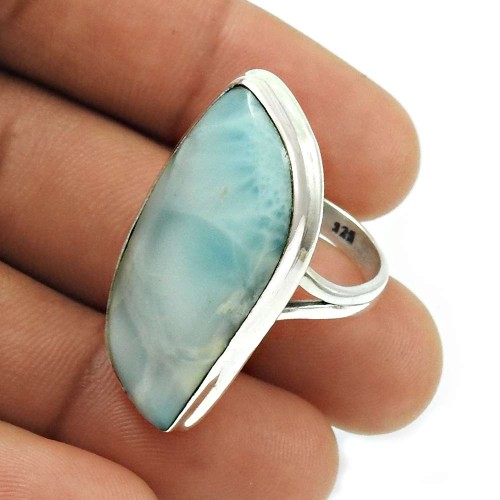 Larimar Gemstone Ring 925 Sterling Silver Vintage Look Jewelry H17